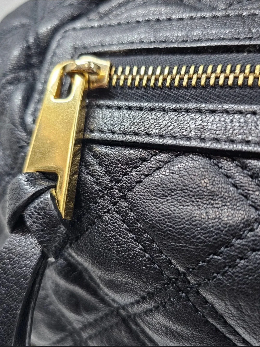 Marc Jacob’s Stam Luxury Quilted Black Satchel with Gold Hardware